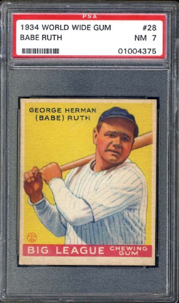 1934 World Wide Gum #28 Babe Ruth PSA 7 NM