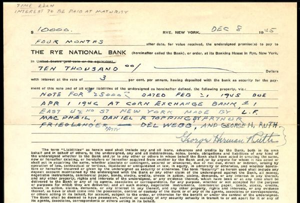 1945 George Herman Ruth and Ed Barrow Multi-Signed Contract LOA JSA