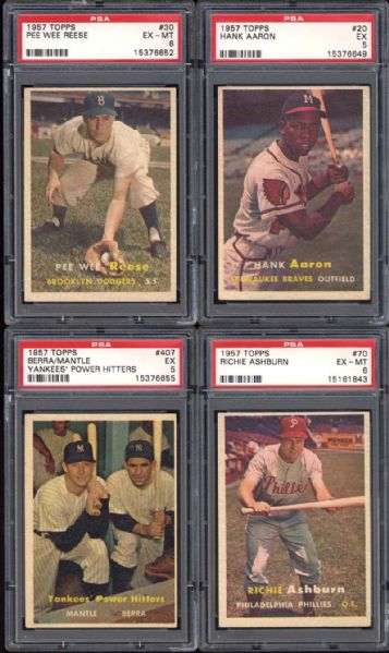 1957 Topps Hall of Fame Group of (4) All PSA Graded with Aaron