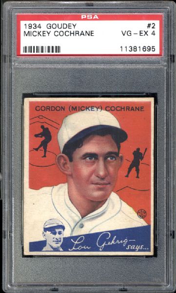1934 Goudey #2 Mickey Cochrane PSA 4 VG/EX