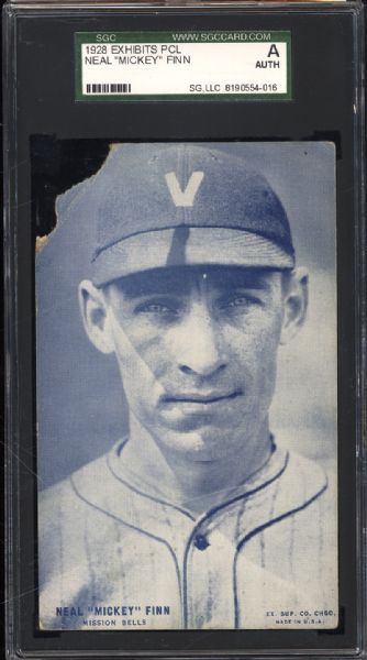 1928 Exhibits PCL Neal "Mickey" Finn SGC AUTHENTIC
