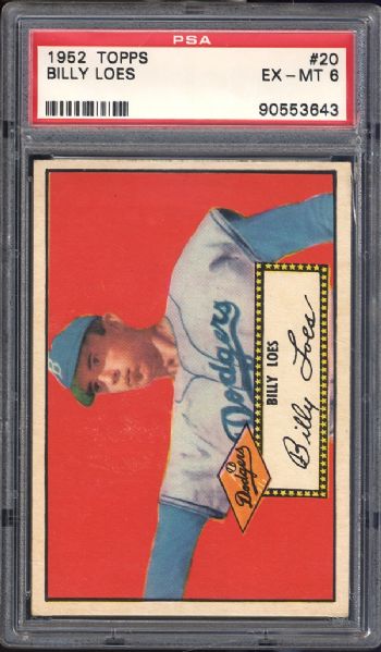 1952 Topps #20 Billy Loes Red Back PSA 6 EX/MT