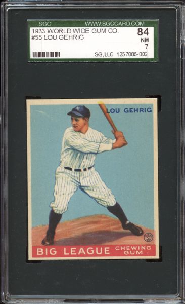 1933 World Wide Gum #55 Lou Gehrig SGC 84 NM 7