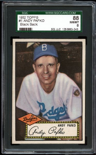 1952 Topps #1 Andy Pafko SGC 88 NM/MT 8