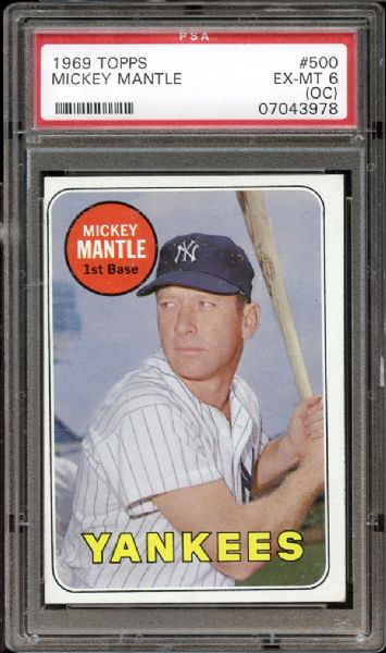 1969 Topps #500 Mickey Mantle White Letters PSA 6(OC) EX/MT