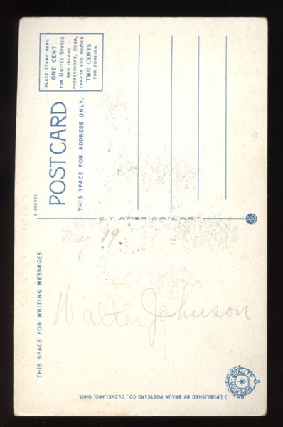 Walter Johnson Signed Postcard