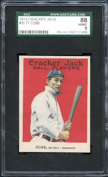 1915 Cracker Jack #30 Ty Cobb SGC 88 NM/MT 8