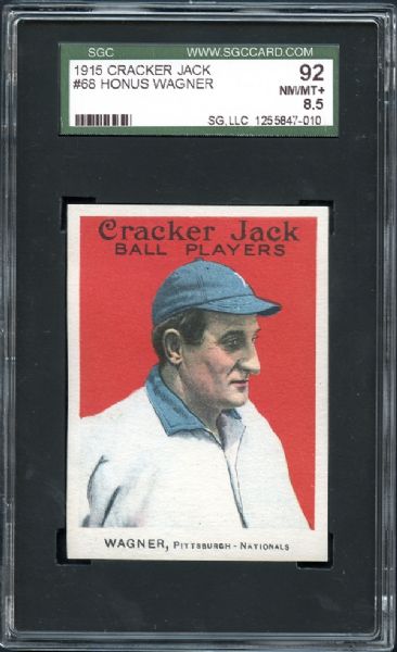 1915 Cracker Jack #68 Honus Wagner SGC 92 NM/MT+ 8.5