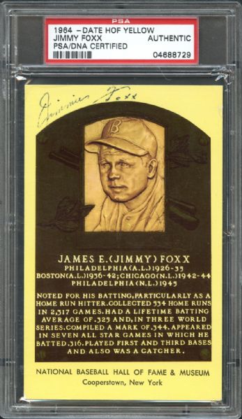 1964 Yellow Hall of Fame Jimmy Foxx Dual Signed Postcard