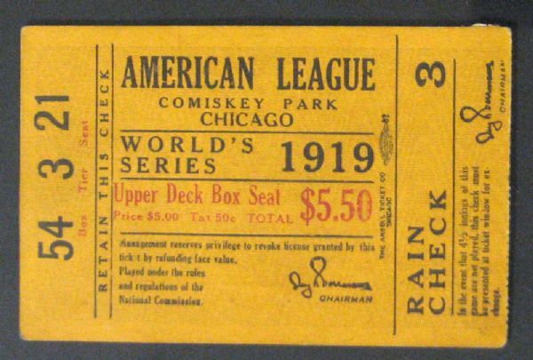 1919 Chicago White Sox World Series Ticket Stub from "Black Sox" Season
