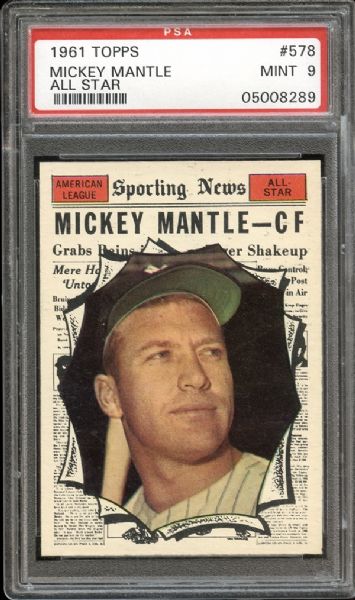 1961 Topps #578 Mickey Mantle All Star PSA 9 MINT