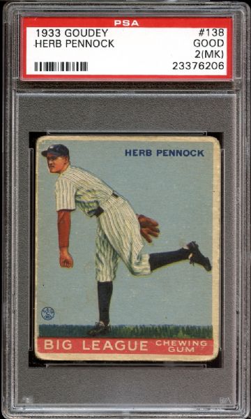 1933 Goudey #138 Herb Pennock PSA 2 GOOD (MK)