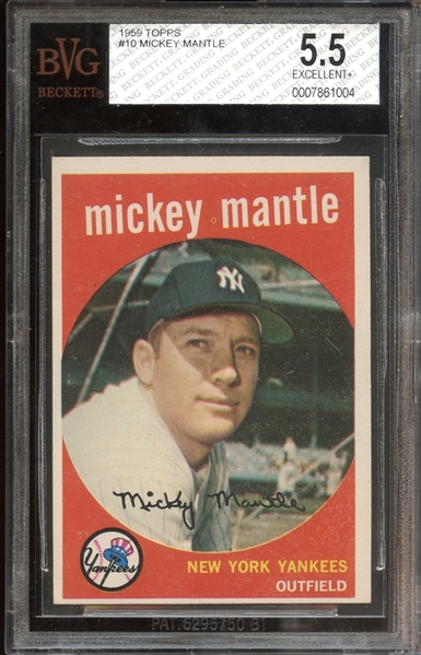 1959 Topps #10 Mickey Mantle BVG 5.5 EX+