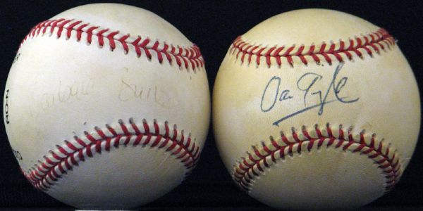Barbara Bush and Dan Quayle Single-Signed ONL (White) and OAL (Brown) Ball Group of (2)