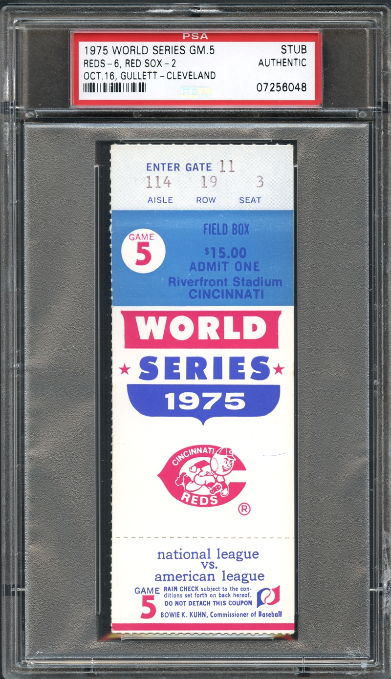 Lot Detail - 1975 World Series Game 5 Reds vs Red Sox Ticket Stub PSA ...