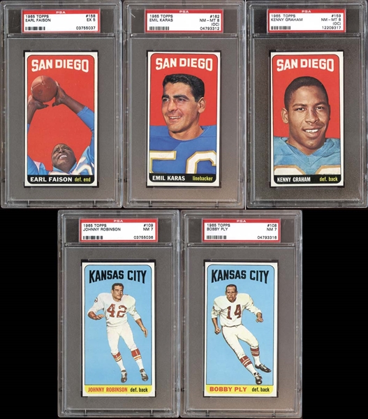 1965 Topps Football Group of (5) Chargers/Chiefs All PSA Graded