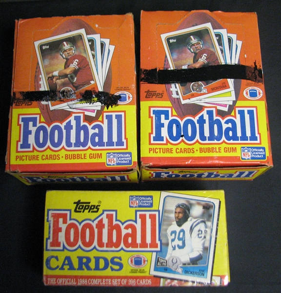 1988 Topps Football Unopened Wax Box Group of (2) Plus Complete Factory Set