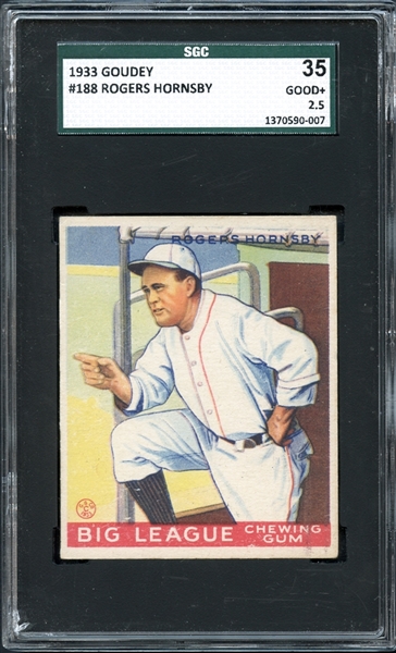 1933 Goudey #188 Rogers Hornsby SGC 35 GOOD+ 2.5