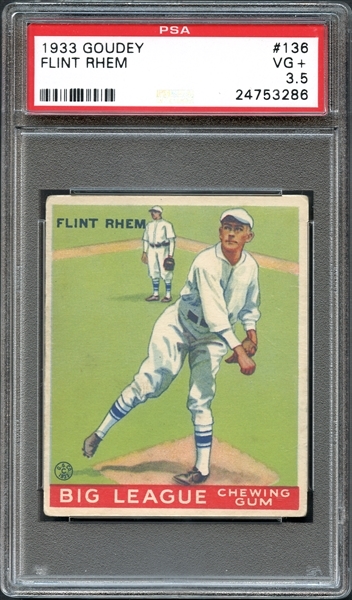 1933 Goudey #136 Flint Rhem PSA 3.5 VG+