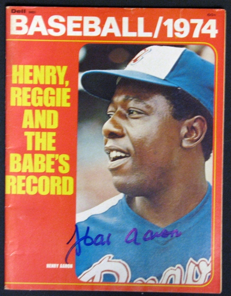 Hank Aaron Signed Dell Baseball 1974 Magazine PSA/DNA