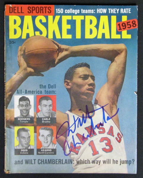 Wilt Chamberlain Signed Dell Sports Basketball 1958 Magazine PSA/DNA