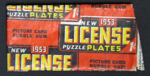 1953 Topps License Plates 1 Cent Wrapper and Card NOT UNOPENED