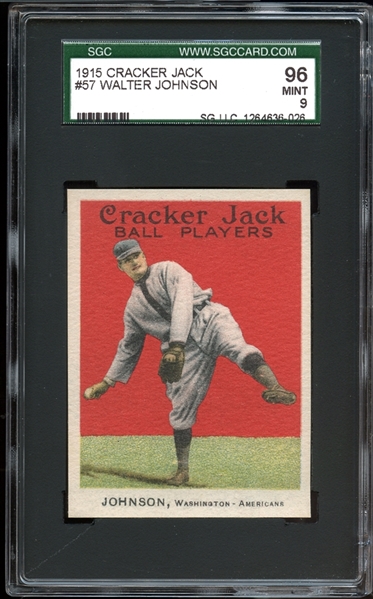 1915 Cracker Jack #57 Walter Johnson SGC 96 MINT 9
