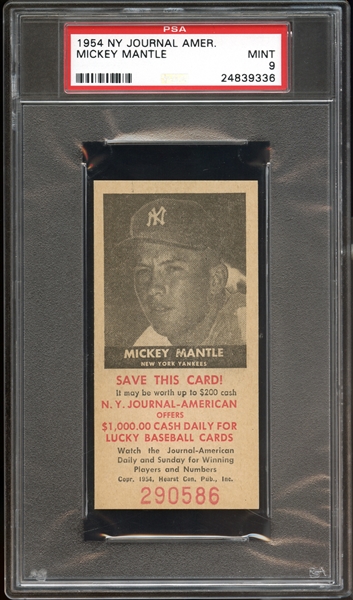 1954 NY Journal-American Mickey Mantle PSA 9 MINT The One And Only Example Graded MINT 9 By PSA