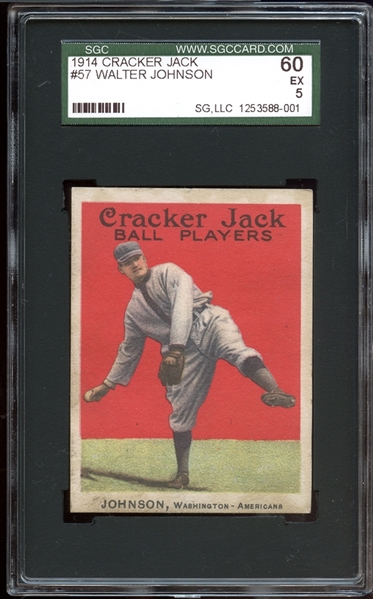 1914 Cracker Jack #57 Walter Johnson SGC 60 EX 5