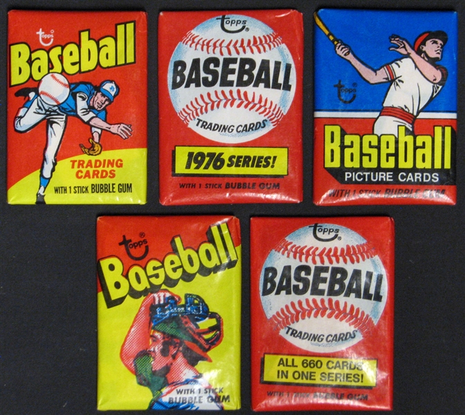 1973-77 Topps Baseball Unopened Wax Pack Group of (5) 
