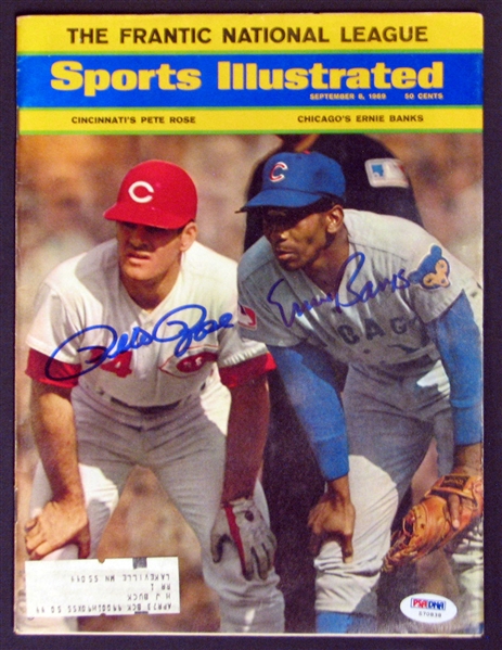 Pete Rose and Ernie Banks Signed Sports Illustrated Magazine