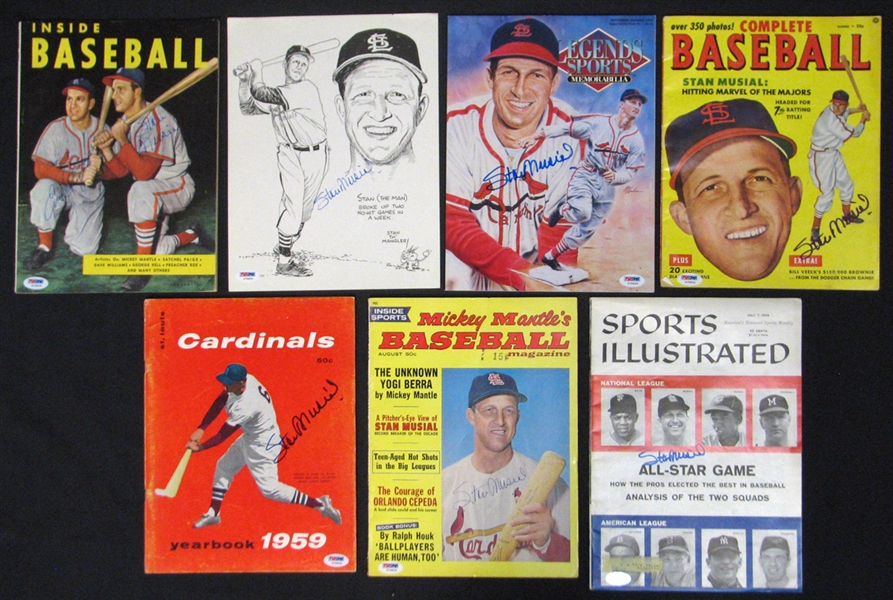 Stan Musial Autographed Magazine and Picture Group of (7) PSA/DNA