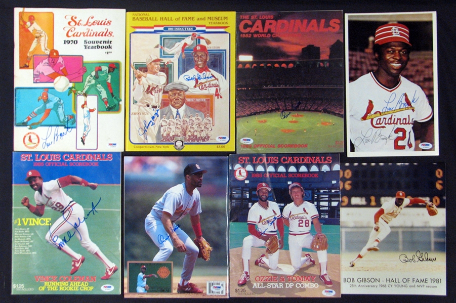 St. Louis Cardinals Signed Magazine and Photo Group of (8) with Gibson, Smith and Brock PSA/DNA