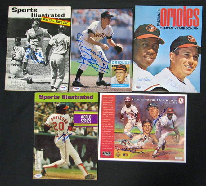 Brooks and Frank Robinson Signed Magazine and Photo Group of (5) PSA/DNA