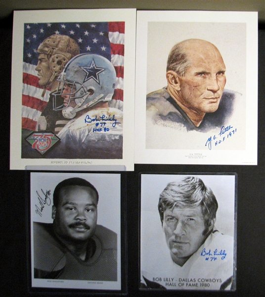 Football Hall of Fame Autographed Photo Group of (4) with Lilly, Tittle and Singletary
