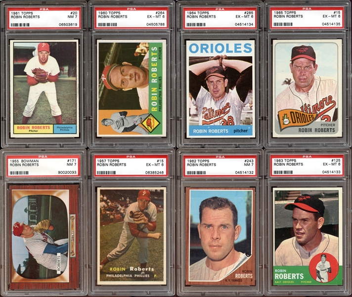 1955-65 Topps and Bowman Robin Roberts Group of (8) All PSA Graded