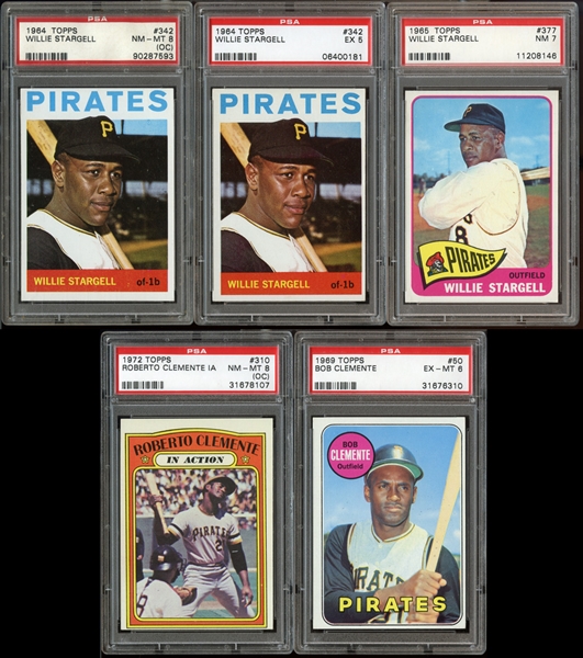 1964-72 Topps Roberto Clemente and Willie Stargell Group of (5) All PSA Graded