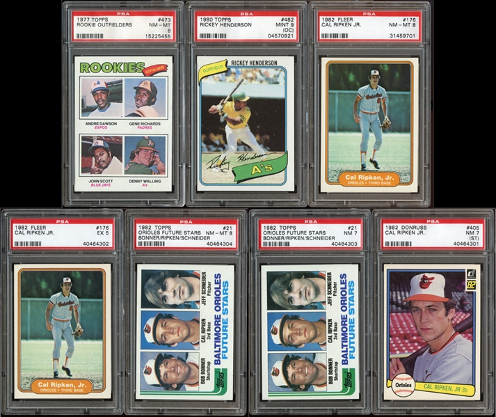 Hall of Fame Rookie Card Group of (7) with Ripken, Dawson and Henderson All PSA Graded