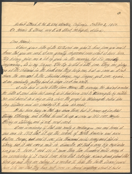 Robert Stroud "Birdman of Alcatraz" Signed Handwritten Letter to his Mother Dated October 2, 1950 