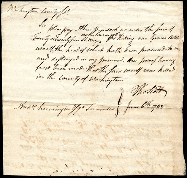 1788 Letter Written by U. S. Congressman Thomas Scott