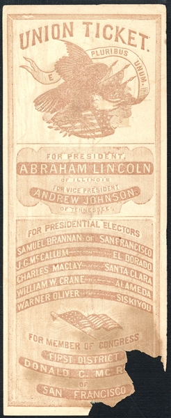1864 Presidential Ballot for Abraham Lincoln 