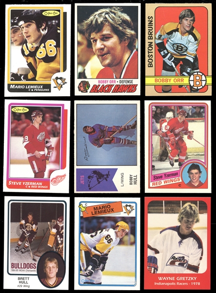 1970s-1990s High-Grade Hockey Card Group of (24) Featuring Gretzky, Orr, Lemieux Plus 1987 O-Pee-Chee Complete Set