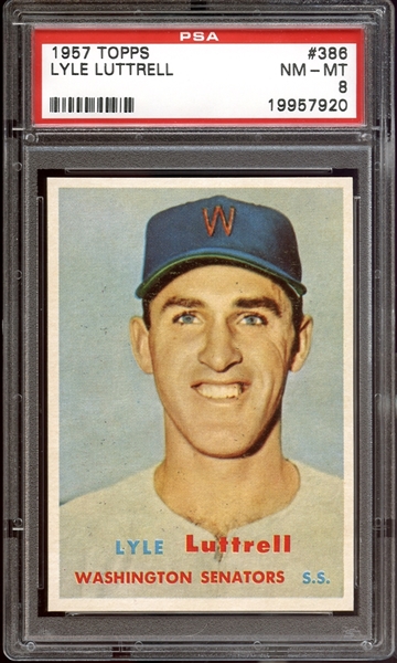 1957 Topps #386 Lyle Luttrell PSA 8 NM/MT