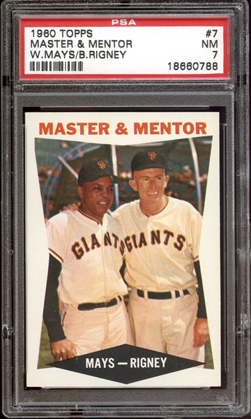 1960 Topps #7 Master & Mentor (Mays/Rigney) PSA 7 NM
