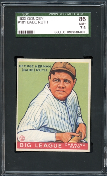 1933 Goudey #181 Babe Ruth SGC 86 NM+ 7.5