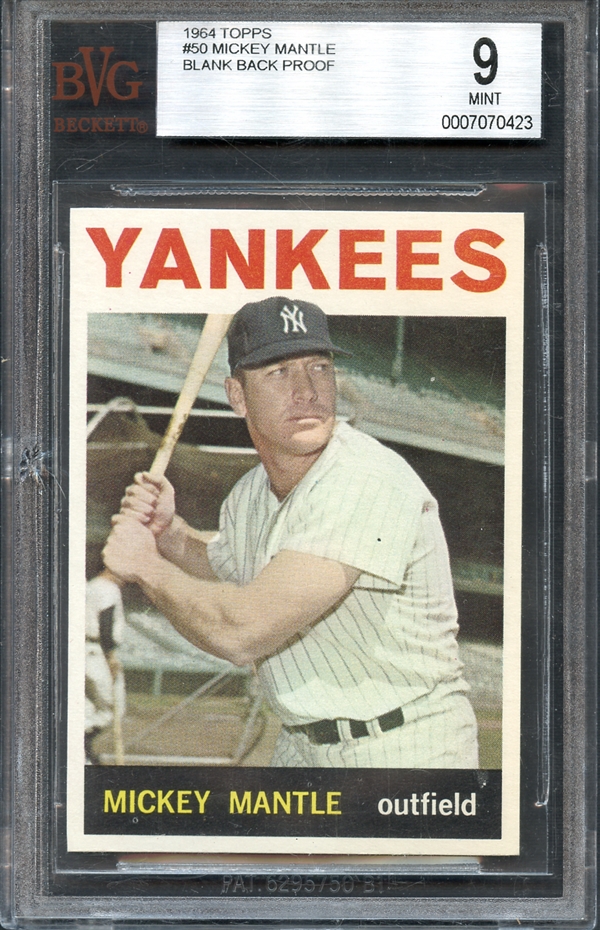Lot Detail - 1964 Topps #50 Mickey Mantle Blank Back Proof BVG 9 MINT