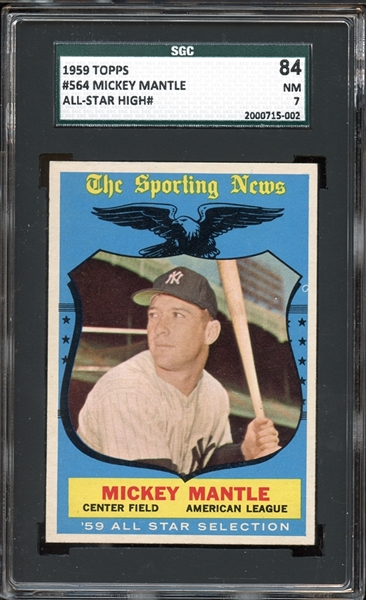 1959 Topps #564 Mickey Mantle All-Star High # SGC 84 NM 7