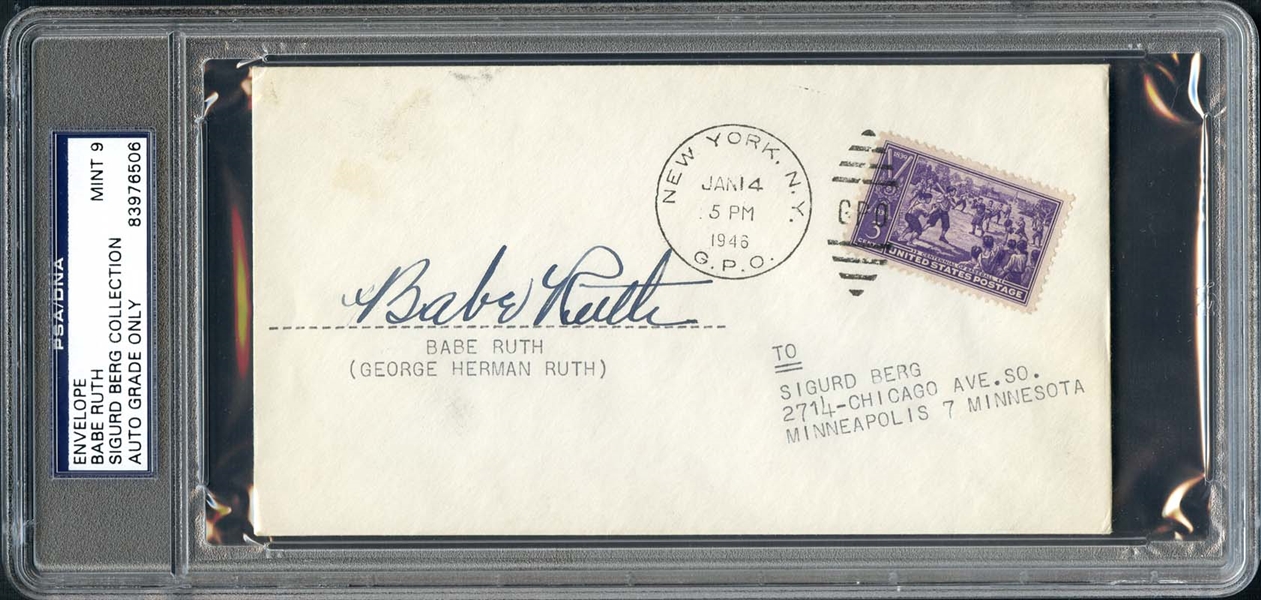 Babe Ruth Signed Envelope PSA/DNA 9