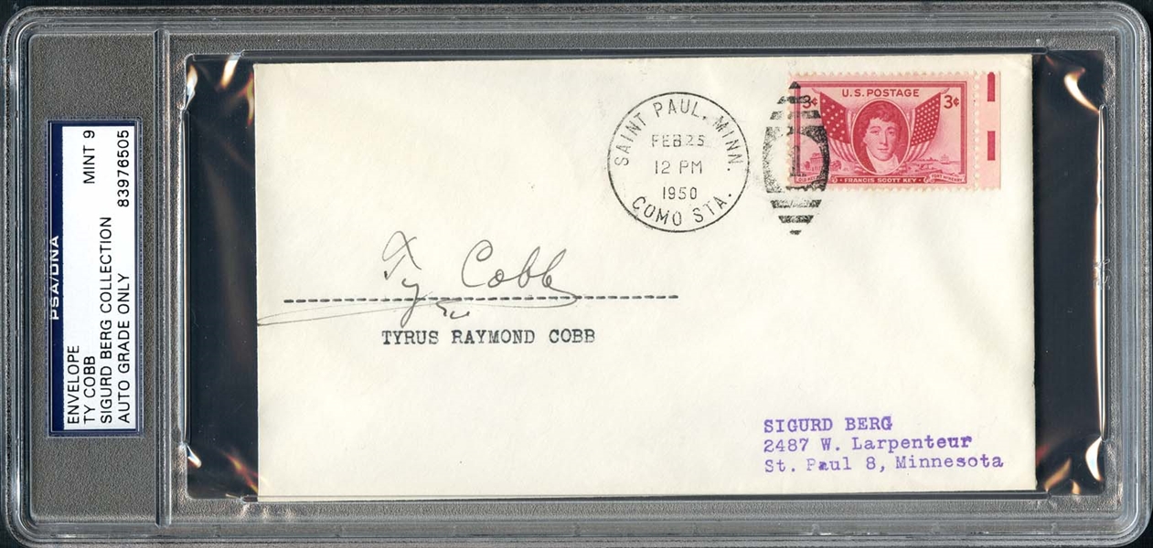 Lot Detail - Ty Cobb Signed Envelope PSA/DNA 9