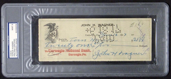 Honus Wagner Signed and Cancelled Bank Check PSA/DNA 9 MINT